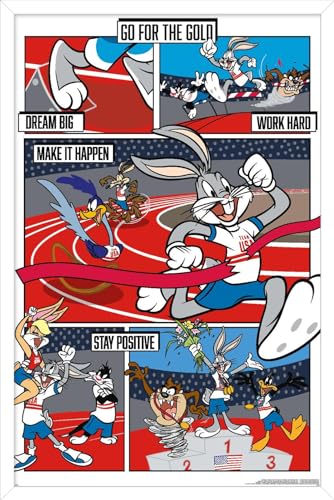 Trends International Looney Tunes x Team USA - Track and Field Wall Poster, 22.4L x 14.7W, White Framed Version