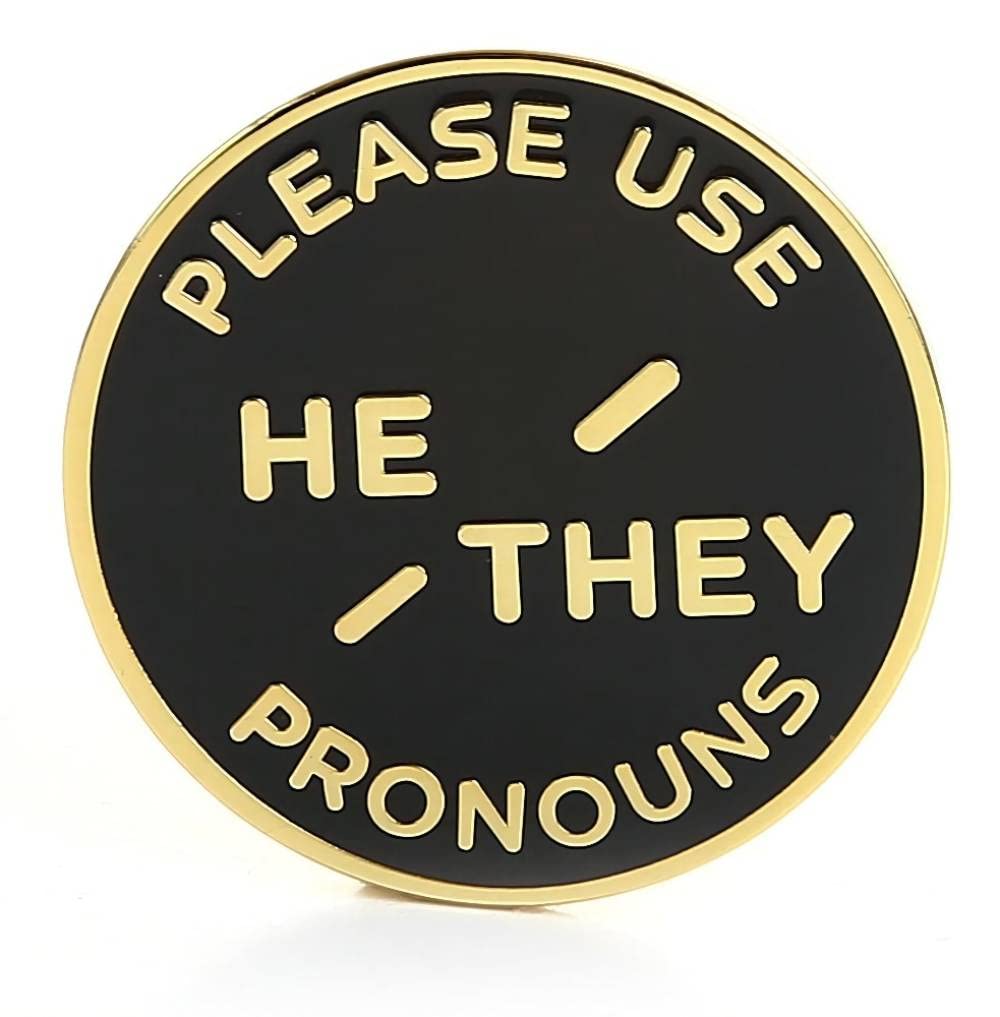 He They Pronoun Brooch Button Non-Binary Badge Enamel Lapel Pin - NB Pride Genderqueer Gender Identity Pin… (Black)