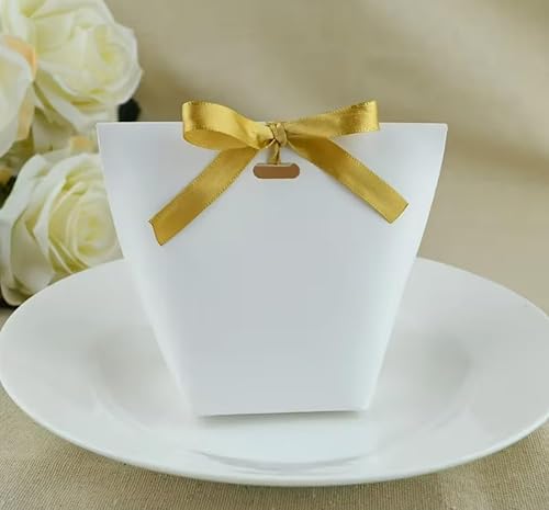 White Gift Boxes with Gold Ribbon – Party Favour Boxes for Weddings, Birthdays, Baby showers and Events (Pack of 10 or 20) (20)