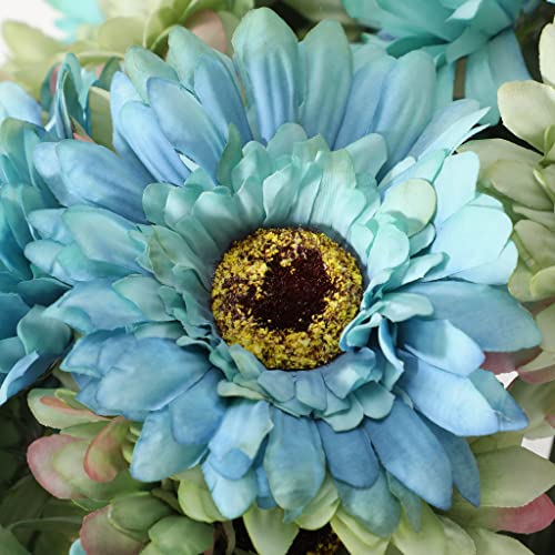 Shjenleifa 2 Pcs Blue Green Aqua Turquoise Daisy Artificial Flower Bouquet Silk Daisies Flowers For Wedding Living Room Office Party Diy Home Decoration (2, Blue & Green) #TOP3