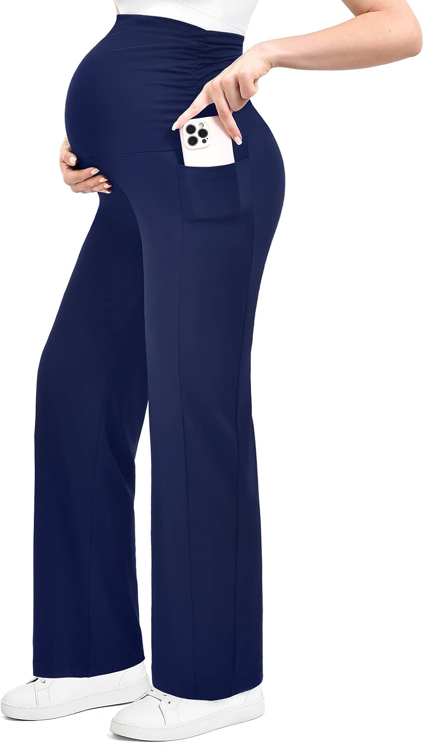 Ipletix Maternity Wide-Leg Lounge Pants with Pockets Over The Belly Soft Stretchy Pregnancy Wear