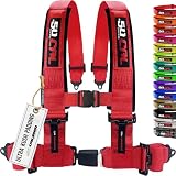 1pc 4 Point Harness for Bucket Seat, Push Release, 10 Color Options, Racing Harness, Race Car, Off Road, UTV, RZR (Red, 2 inch) [6031]