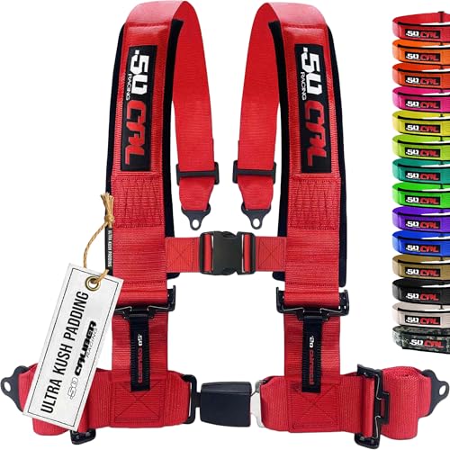 1pc 4 Point Harness for Bucket Seat, Push Release, 10 Color Options, Racing Harness, Race Car, Off Road, UTV, RZR (Red, 2 inch) [6031]