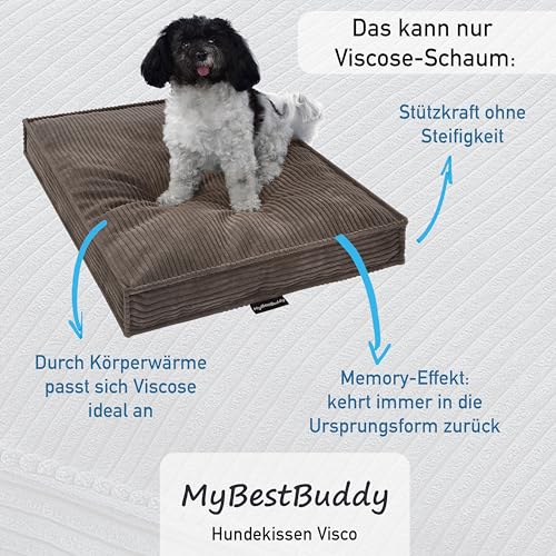 MyBestBuddy Hundekissen Visco braun 90x70 cm XL mit POSO-Cord Stoff mit Viscoseschaum und Komfortschaum-Flocken, 40°C waschbar - Hundebett/Haustierbett für große Hunde oder Katzen, 90 x 70 cm