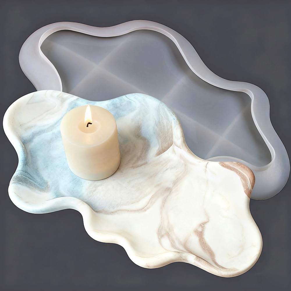 Cloud Shape Silicone Tray Mold Irregular Cloud Epoxy Resin Tray Molds for Crafts Trinket Jewelry Storage Trays Cement Molds for Concrete Plate Dish Candle Holder Silicone Mold Making Kit