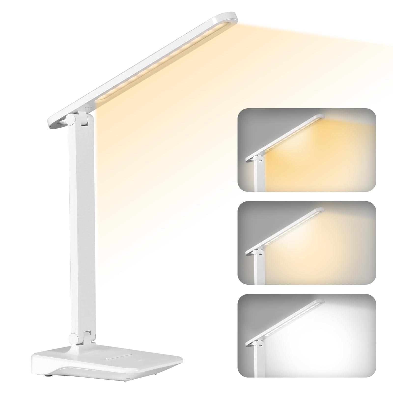 Diboniur Lampara Escritorio LED, Flexo Escritorio con 2400mAh Batería, 3 Temperaturas, Múltiples Niveles de Brillo, Plegable, Control Táctil, Blanco