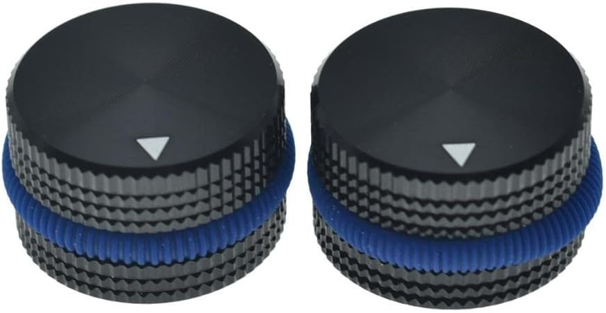 KAISH 2-Pack 63/64"(25mm) Diam. Aluminium Potentiometer Knobs 1/4" Universal Metal Pot Knobs for Guitar/Bass/AMPS Amplifier/Power Amplifier/Preamps/Audio Equipments Black with Blue Rubber o-Ring