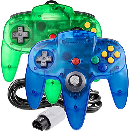 [New] 2 Pack Classic 64 Controller, iNNEXT Game pad Joystick for 64 - Plug & Play (Non PC USB Version) (Clear Blue Clear Green)