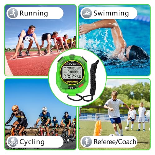 Image of Sports Stopwatch Timer, 10 Lap /Split Memory Digital Stopwatch Countdown Timer with 12 /24 Hour Clock Alarm On /Off, Calendar 3-Row Extra Large Screen Lanyard for P.E Coach and Referees (Red)