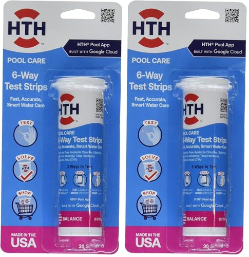 Image of HTH 1276 Swimming Pool Care 6 Way Test Strips, Swimming Pool Water Chemical Tester, 30 Strips (Pack of 2)