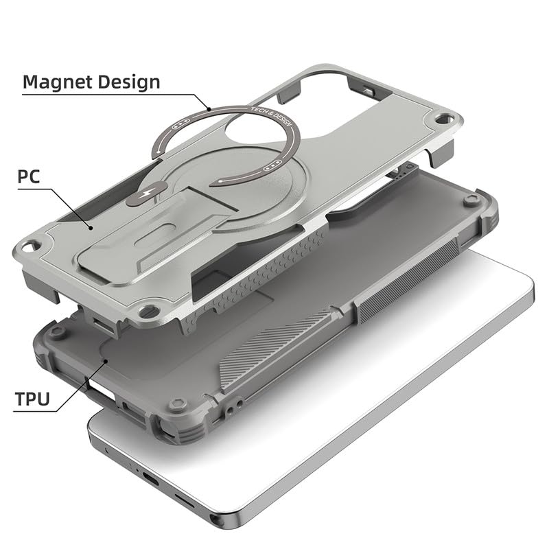 Image of US LITE Back Cover for Samsung Galaxy S26 Ultra with Portable Kickstand | MagSafe Compatible Magnetic Case | Shockproof Military Grade Protection | Extreme Protection Phone Cover - Grey
