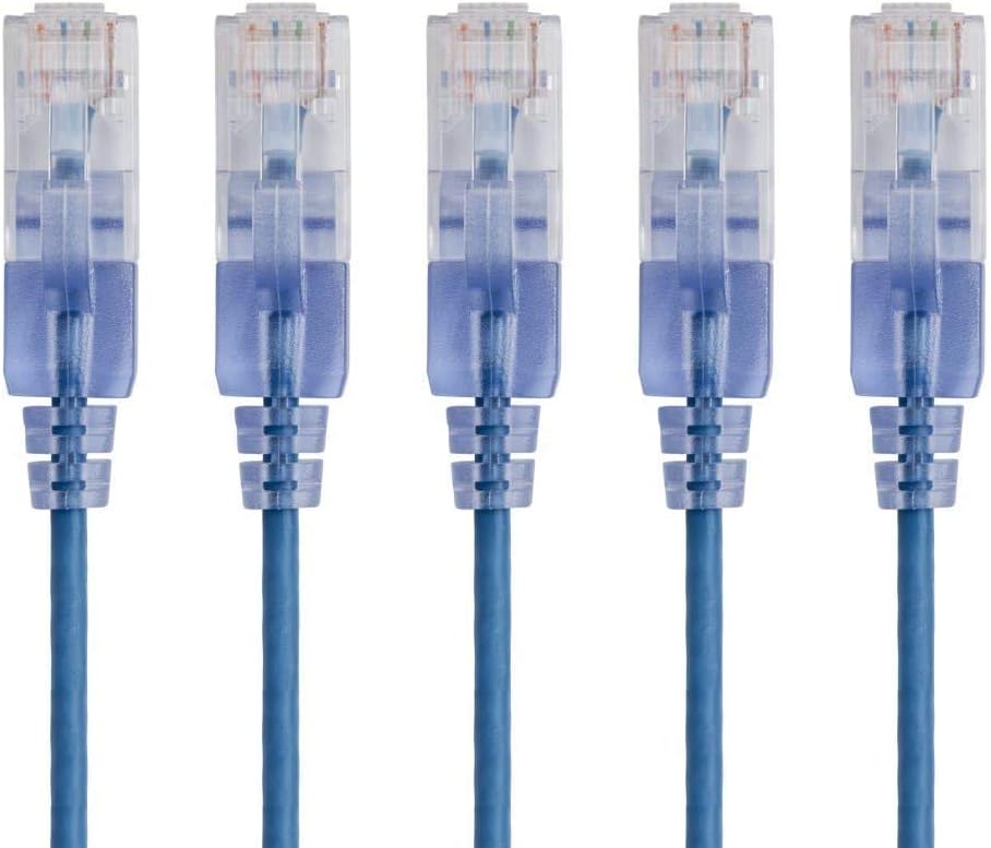 Monoprice - 129425 SlimRun Cat6A Ethernet Patch Cable - Snagless RJ45 UTP Pure Bare Copper Wire 10G 30AWG 2ft Blue 5-Pack