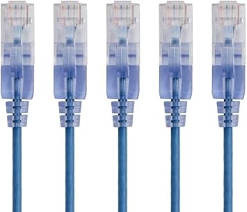 Monoprice SlimRun Cat6A Ethernet Patch Cable - Network Internet Cord - RJ45, Stranded, UTP, Pure Bare Copper Wire, 30AWG, 0.5 Feet, Blue, 5-Pack