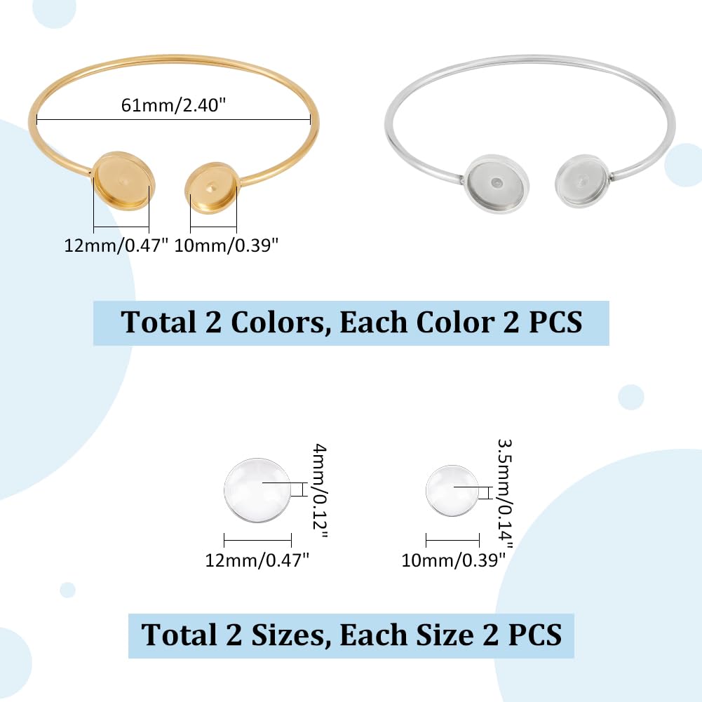 PH PandaHall 28 stks Armband Bezel Instellingen Inclusief 14 stks 304 RVS Bezel Armbanden Blank Lade Armbanden 14 stks 16mm Platte Ronde Clear Glas