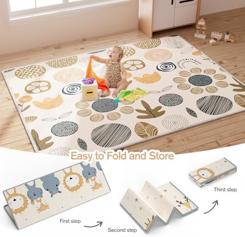mloong Baby Play Mat, 71x59x0.4 Large Thick Playmat, Folding Portable Waterproof Reversible Double-Sided Crawling Mat, Baby Floor Mat for Infants and Toddlers, Easy to Clean (71x59x0.4in-Star) - 3