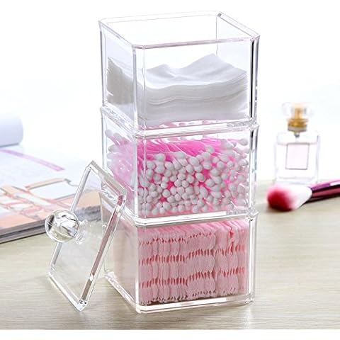 Dustproof Clear Acrylic Cotton Ball & Swab Holder, Cosmetic Organizer Makeup Storage Organizer For Cotton Swabs, Q-Tips, Make Up Pads, Cosmetics, Jewelry & More - For Bathroom & Vanity By FLYMEI Cover