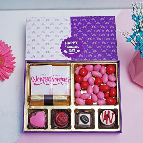 Image of Velvet Fine Chocolates Gift Hamper Nutty and sweet- 2 chocolate bars, 1 fruit and nut chocolate log, 75 gms Dragees(rose almond, cranberry), 4 assorted chocolates