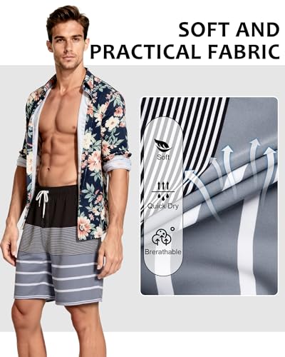 Image of Mens Swim Trunks with Compression Liner 2 in 1 Quick Dry Swimming Shorts Swimwear Bathing Suits with Pockets