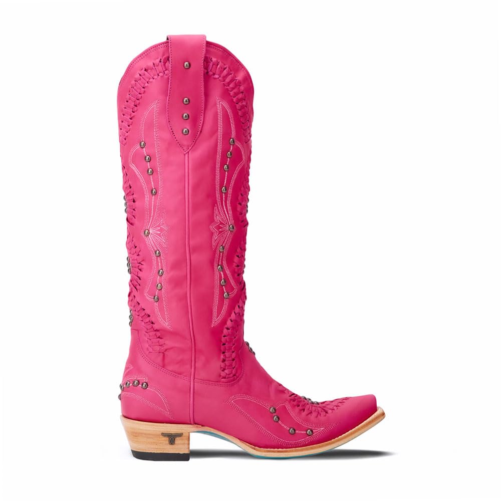 Lane Womens Cossette Embroidered Studded Snip Toe Casual Boots Knee High Low Heel 1-2 - Pink