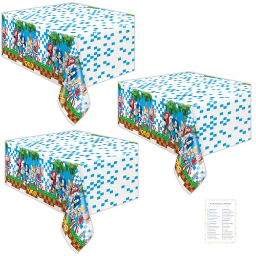 Unique Sonic Table Cloth (3 Pack) - Sonic Birthday Decorations - Officially Licensed - Party Supplies - 3 Plastic Tablecloth with Checklist