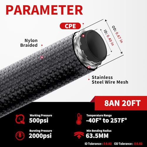 BRIFITOR 8AN Fuel Line Kit, Nylon Braided CPE Fuel Line Hose 20FT With AN8 Hose End Fittings, 8AN Male to Male Coupler, 8AN Male to 3/8" NPT Fitting, All in One Complete Set by BRIFITOR - Used condition - Image 3