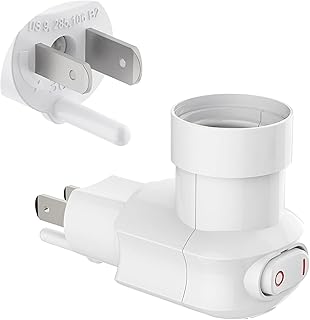 Plug in Light Socket, Outlet to Light Bulb，3-Prong Outlet Socket Adapter, 360° Rotatable Plug with On/Off Switch, ETL Listed, (White)
