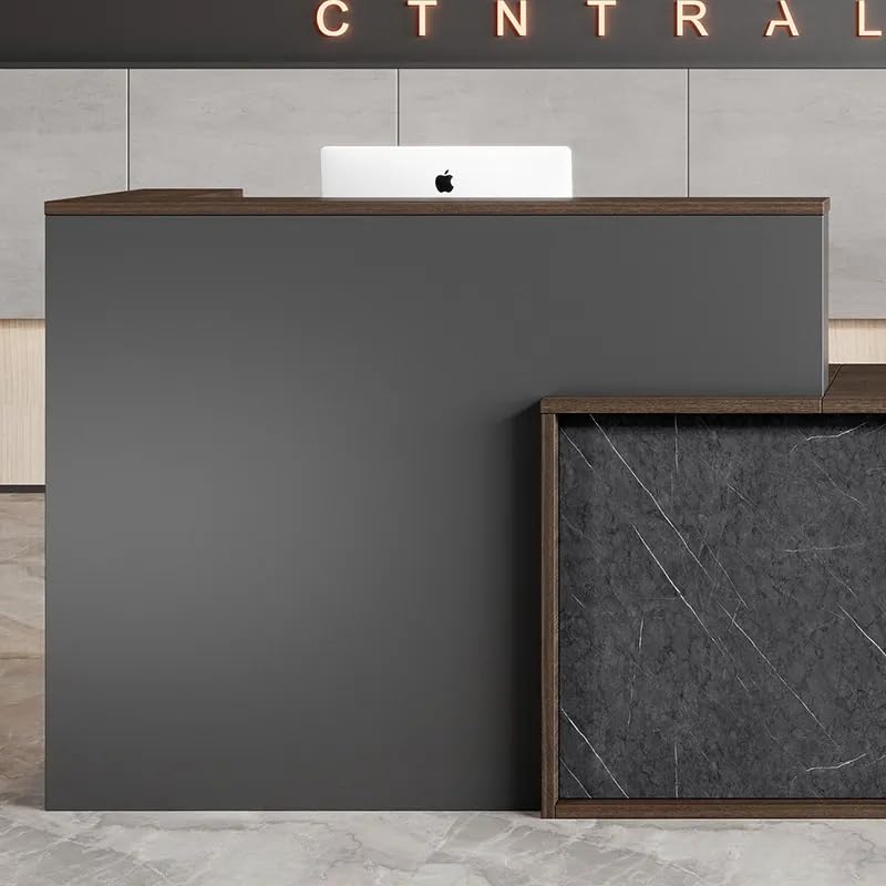 Image of Modern Reception Desk for Office, Luxury Wooden Reception Counter with Marble Finish, Front Table for Workspace, Lobbies, Salons, Hotels, clinics, Schools - (RCT-82 LPB L8W2)