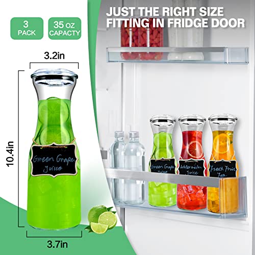 Aofmee Carafe, Water Carafe 35 Oz Glass Carafe With Lids, 3 Carafe Set For Mimosa Bar, Pitcher Juice Containers With Lids For Fridge, Perfect For Cold Beverages Milk Iced Tea Drinks Lemonade Wine #TOP2