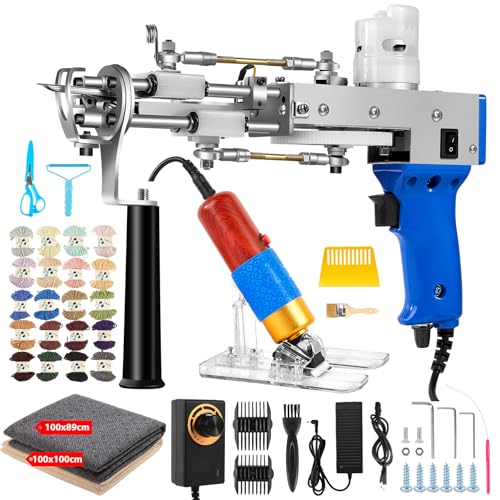 Vehipa Tufting Gun mit Teppich Trimmer 2 in 1 Cut Loop Pile Tufting Set mit Schere Tuch Garn Bürsten Schaber für DIY Teppichherstellung