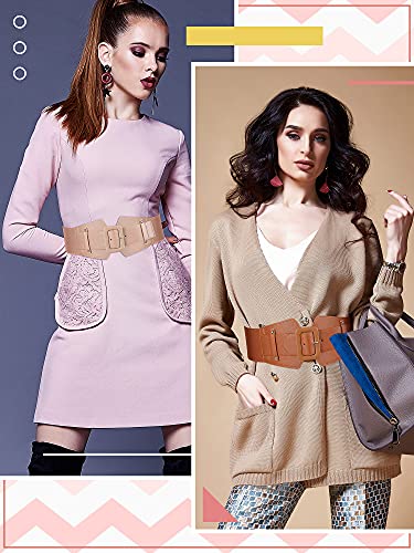 Satinior 5 Pieces Women's Stretchy Belt For Dresses Wide Cinch Vintage Waist Retro Chunky Buckle Belts Elastic Dress Waistband Women Girls, Colors, Red, Black, Camel, Blue, Beige, General Size #TOP4
