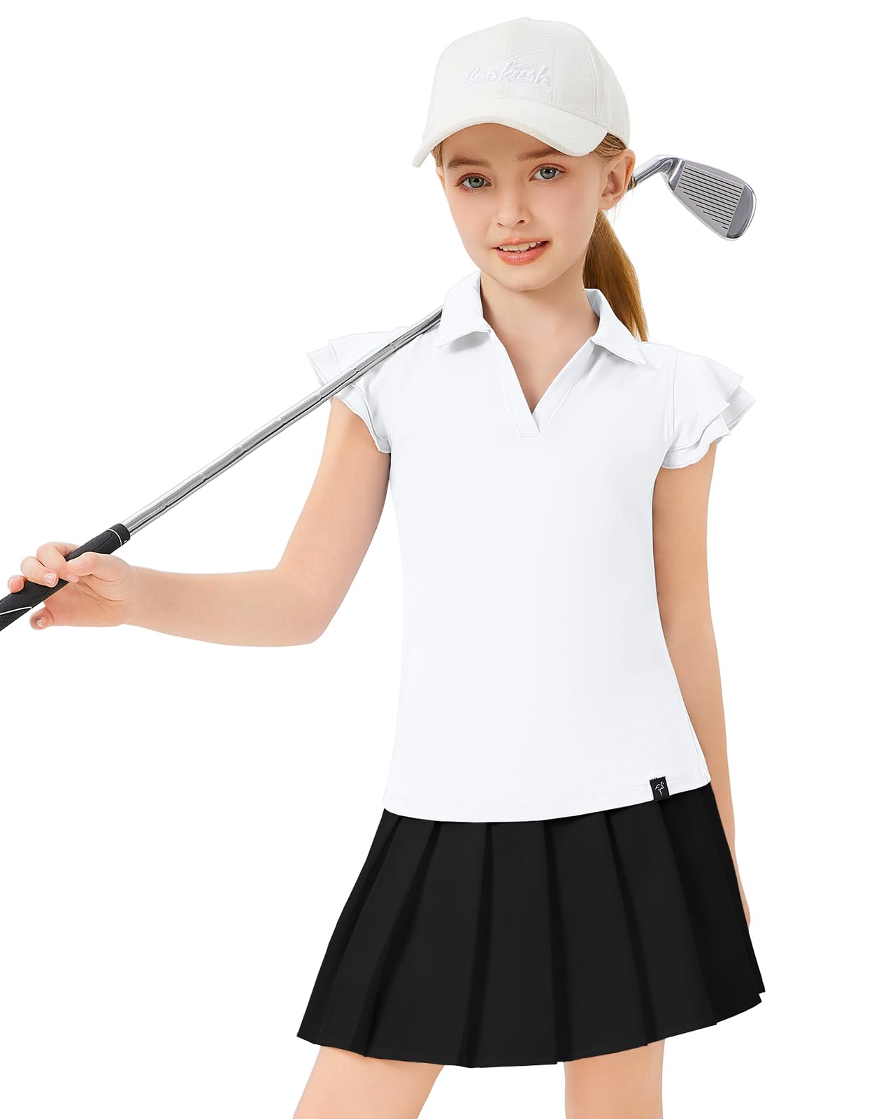 Soneven Girls Ruffle Sleeve Polo Shirts V-Neck Golf Tennis T-Shirts Uniform Shirts Quick Dry for 4-14 Years