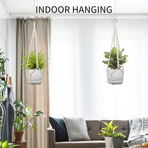 IDEEEPAN Macrame Plant Hanger, Fits 4-13 Inch Pots, Boho Hanging Plant Holder for Indoor Outdoor, 35 Inch, Set of 3, White (No Flowerpot) — view 5