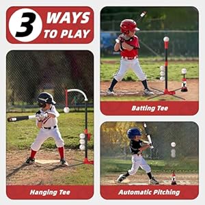 3-in-1 T Ball Set - Adjustable Height, Hanging Tee Ball Set with Automatic Pitching Machine/6 Balls/Retractable Bat, TBall Stand Suit for Outdoor, Sport Toys Gifts for Kids Boys Age 3+ 3 in 1 T Ball Set Adjustable Height Hanging Tee Ball Set with Automatic Pitching Machine6 BallsRetractable Bat TBall Stand Suit for Outdoor Sport Toys Gifts for Kids Boys Age 3