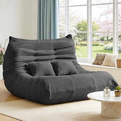 Image of ZOOVEE Bean Bag Chair for Adults - Large Bean Bag with Two Pillows, Oversized Boneless Chair with High-Rebound Memory Foam, Lazy Floor Sofa for Reading, Gaming, Living Room, Bedroom (Loveseat, Grey)