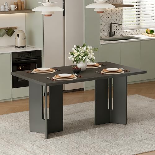 JIJIWANG Farmhouse Wood Dining Table for 4-8, 60" Rectangular Dining