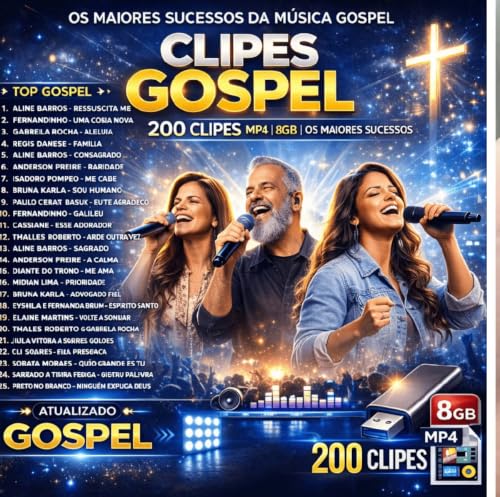Pendrive com 120 Vídeos Clipes Gospel, Mídia Digital Musical, Coleção Completa