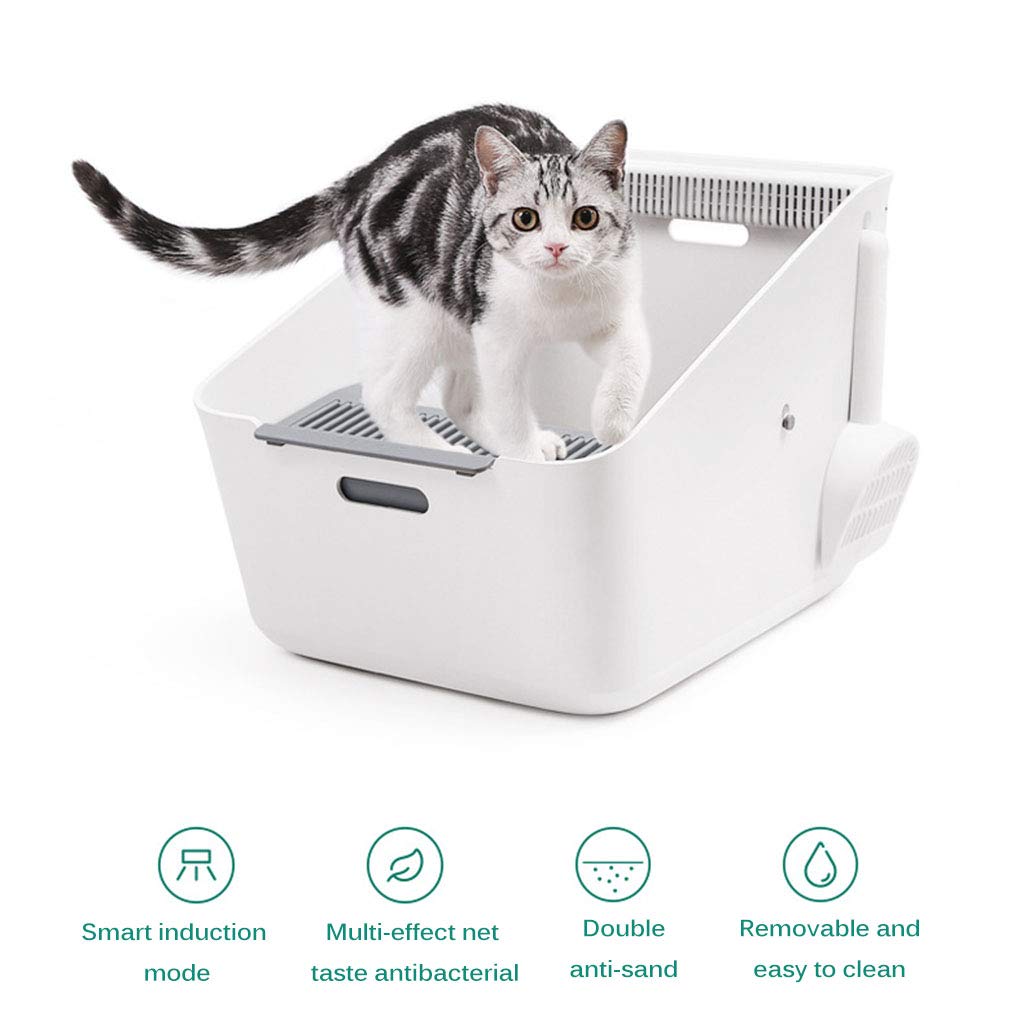 Arenero Autolimpiable para Gatos, Caja de Arena Grande con Filtro de Rejilla, Fácil de Limpiar Bandeja Higiénica