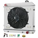 Direct Replacement for 1963-1966 1964 1965 Chevy C10 C20 C30 Pickup Truck V8 Aluminum Radiator (3-Row) (3-Row Radiator Fan Set)