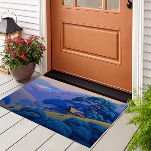 Tapis Entree Interieur Lavable en Machine - Bleu-Violet 50x80cm