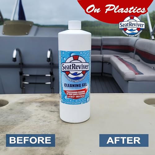mildew stain remover for boat seats vinyl amp plastic  fast-acting gel formula that sticks longer  no scrub needed  32oz