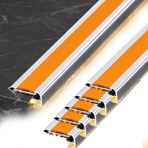 LED Stair Edge Channel with Non-Slip Rubber Strip, 36" Aluminum Stair Lighting for Home & Hotel, 3-Pack Yellow, Safe Step Lighting Solution
