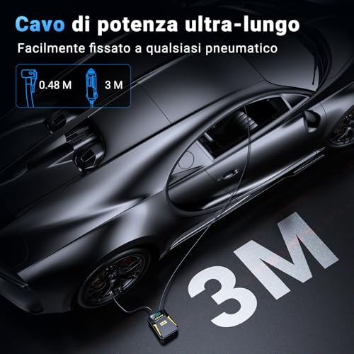Ipflin Compressore Aria Portatile Auto - Compressore Portatile Digitale 12 V Cc, Compressore Auto D'aria Da 10,3 Bar, Spegnimento Automatico Per Pneumatici Di Auto, Biciclette, Palloni Da Calcio - 5