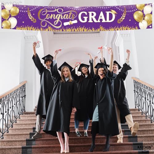 Image of Graduation Decorations 2026 | Purple and Gold Congrats Grad Banner - 120x20 Inch | Purple and Gold Graduation Yard Banner for Outdoor | Graduation Party Decorations 2026 | KatchOn