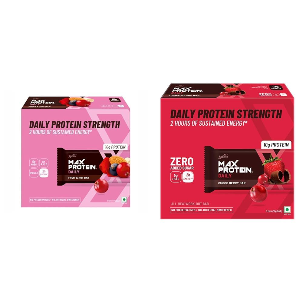 RiteBite Max Protein Daily Bars – Fruit & Nut + Choco Berry | 10g Protein | 50g Each | Pack of 6 Each (Total 12 Bars, 600g) Combo-picture-37