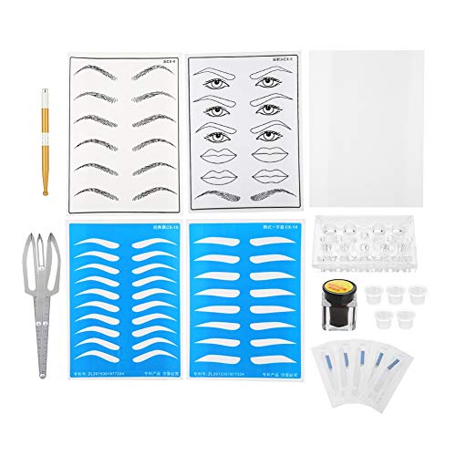 11 Types Microblading Eyebrow Tattoo Kit Practice Skin Needle Pigment Ring Cup Tattoo Set, Semi Permanent Eyebrow Tattoo, Microblading Eyebrow Training Practice Tool Kit(4#)