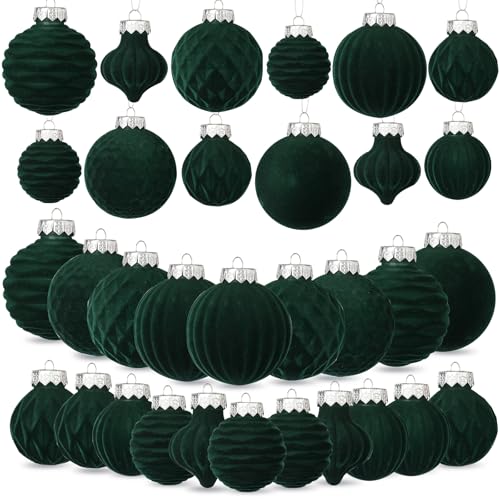25-Pack Velvet Christmas Ball Ornaments Shatterproof Premium Fabric Xmas Tree Decorations for Home Party Holiday Festive Decor (Emerald Green)