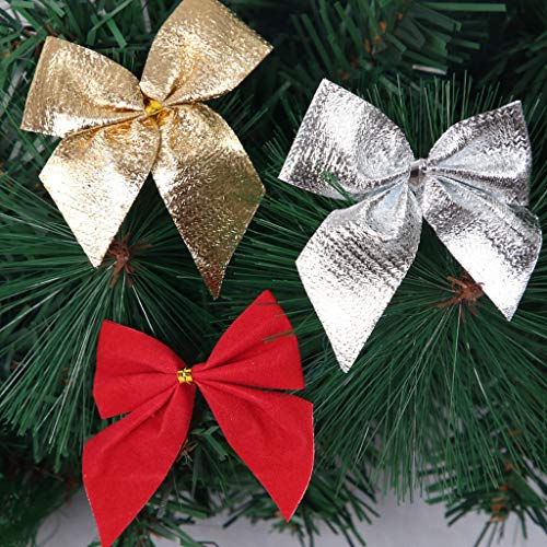 Baokai Christmas Bows, 60pcs Wreaths Bows Festival Bowknot Christmas Ribbon Bow Tie Xmas Decorative Bows Ornaments for Christmas Tree Party Gift(Silver)
