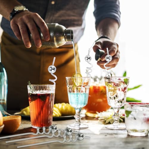 image for Ysglory 26 Pcs Mirror Disco Ball Straws Plastic Cocktail Drinks Straws