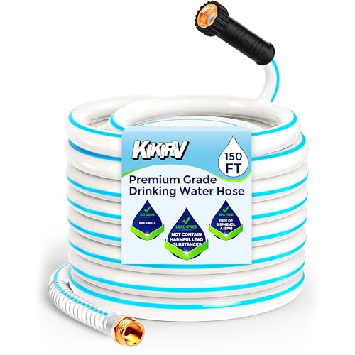 Image of 150ft RV Water Hose - Drinking Water Hose Contains No Lead, No BPA - Flexible Leak-Free Design - Upgrade Strain Relief Ends - 5 /8 inch Inside Diameter