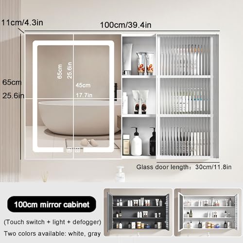 Armadietto da bagno moderno con specchio a LED con contenitore, specchio da parete per risparmiare spazio ed elegante arredamento